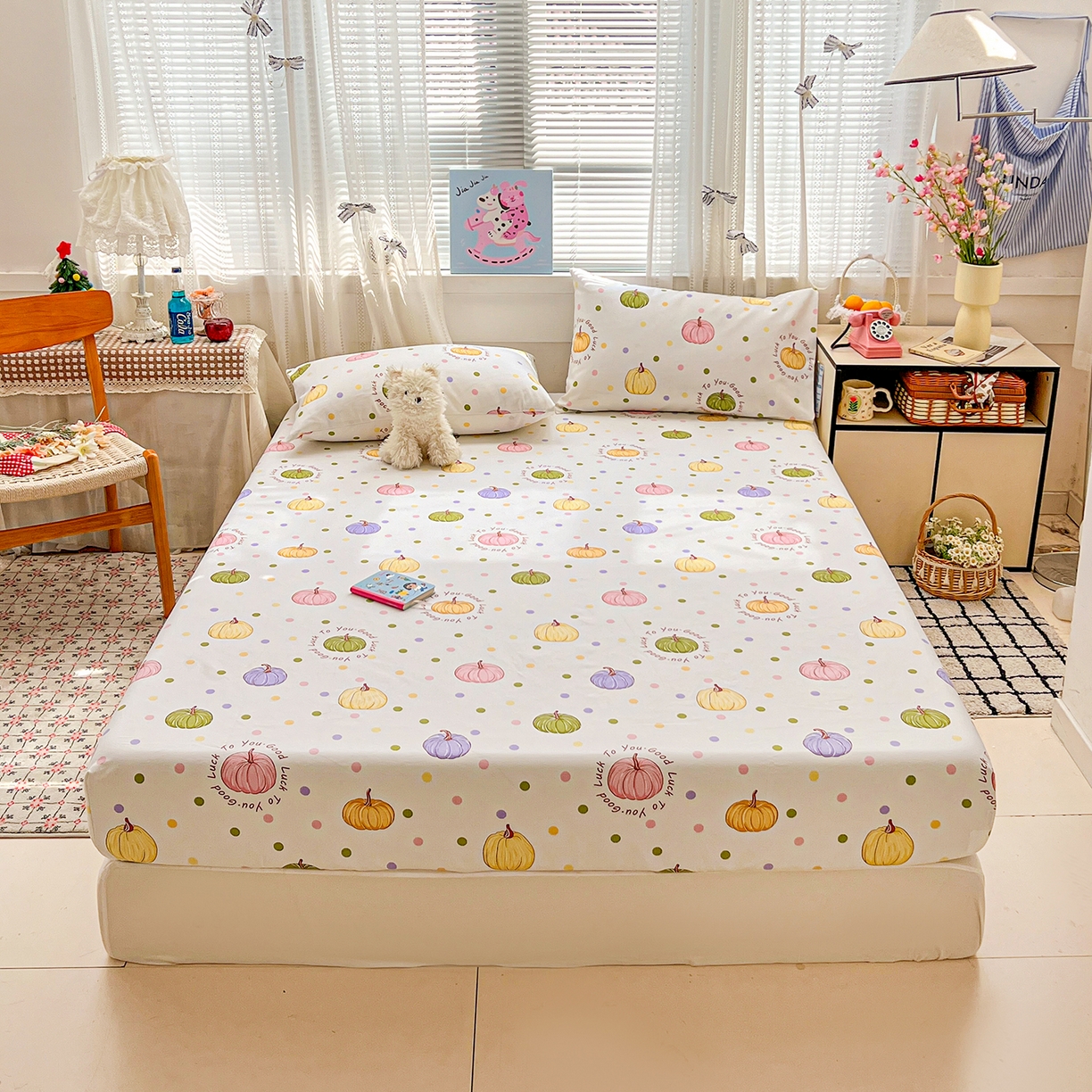 91家纺网 家纺一手货源 找家纺 栩裕纺织 2026春夏爆款老粗布凉席床单款凉席席子空调软席-提供买家秀 炫彩波点-床笠款