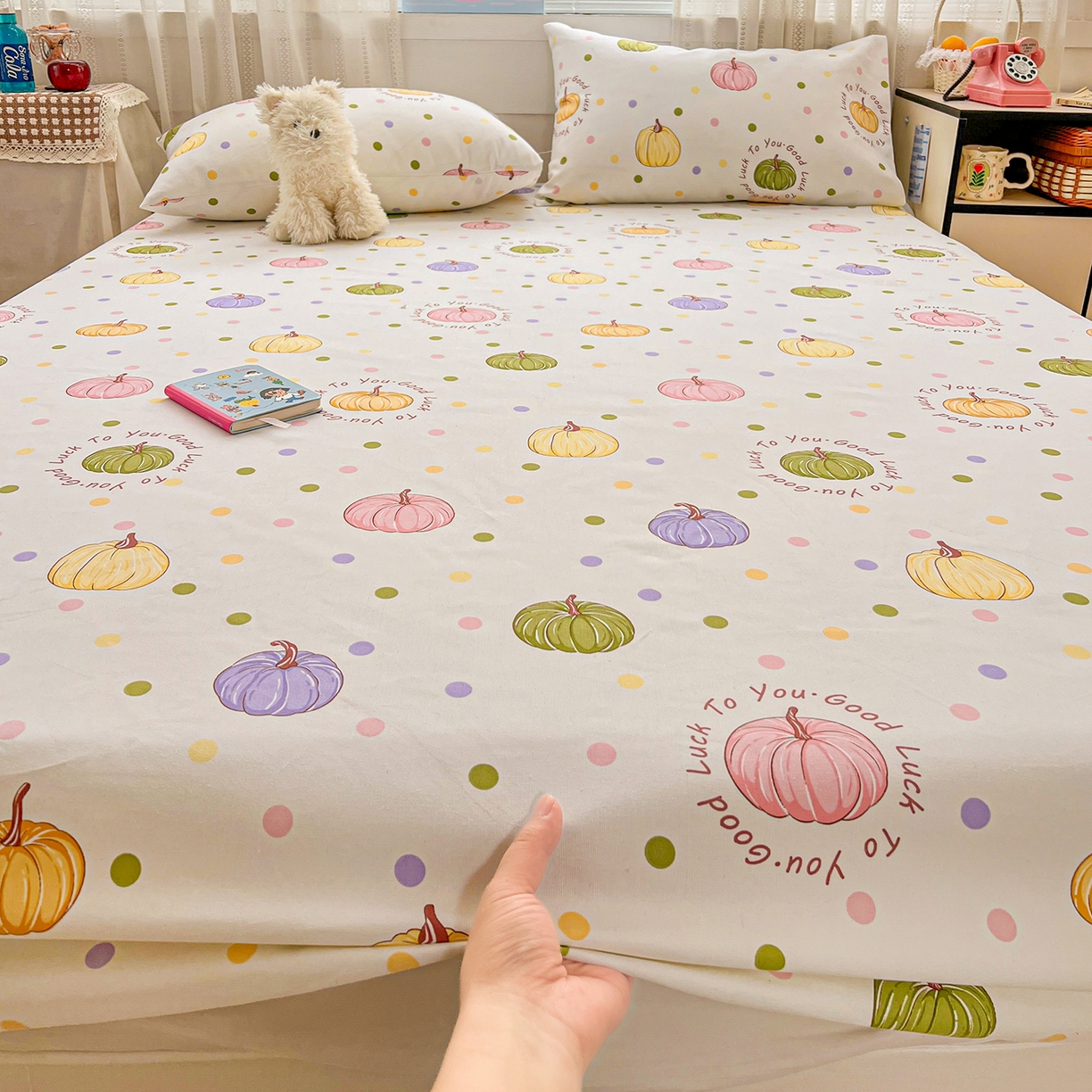 91家纺网 家纺一手货源 找家纺 栩裕纺织 2026春夏爆款老粗布凉席床单款凉席席子空调软席-提供买家秀 炫彩波点-床笠款