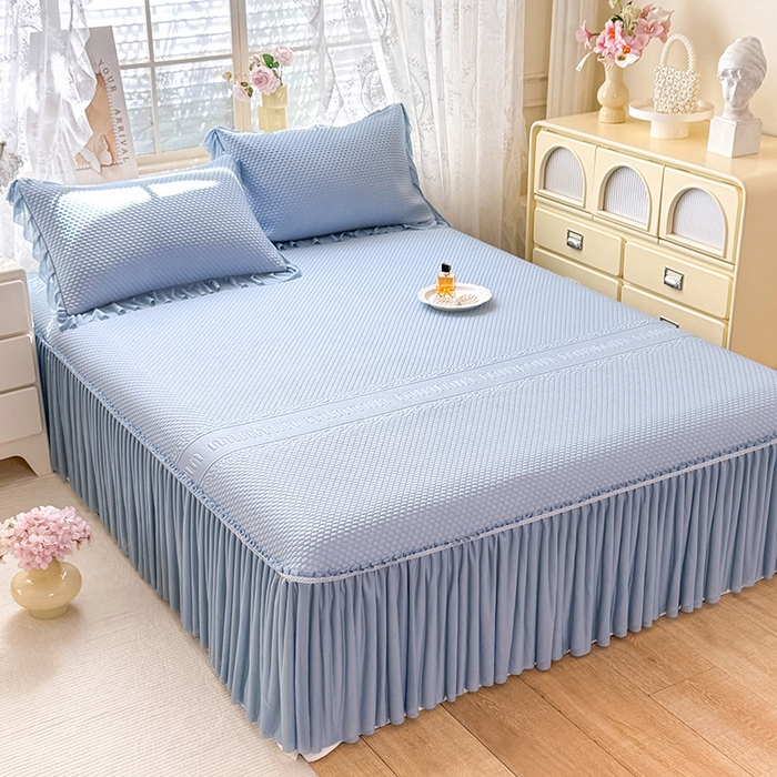 91家纺网 家纺一手货源 找家纺 苏米娜家纺SUMINA 2026新款高克重泡泡席乙纶中分子冰豆豆蕾丝床裙夏季冰丝软席三件套 minmin-兰屿