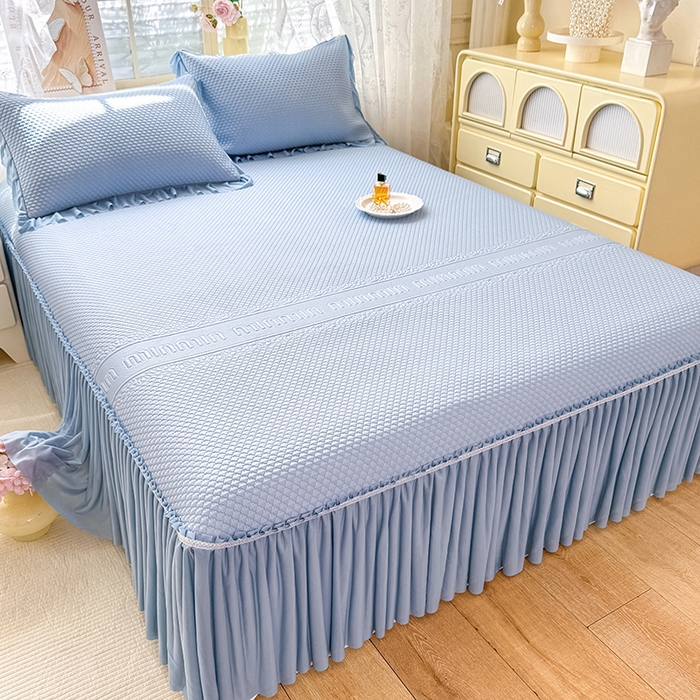 91家纺网 家纺一手货源 找家纺 苏米娜家纺SUMINA 2026新款高克重泡泡席乙纶中分子冰豆豆蕾丝床裙夏季冰丝软席三件套 minmin-兰屿