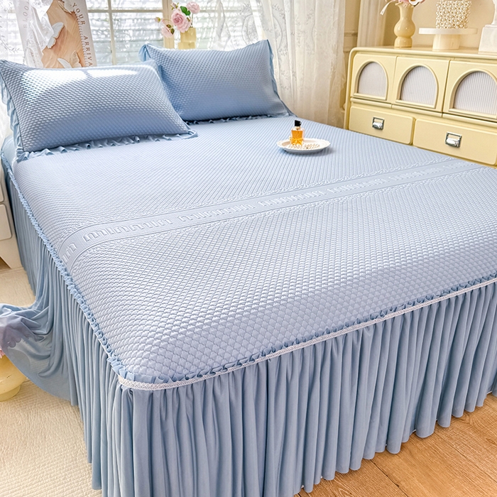 91家纺网 家纺一手货源 找家纺 苏米娜家纺SUMINA 2026新款高克重泡泡席乙纶中分子冰豆豆蕾丝床裙夏季冰丝软席三件套 minmin-兰屿