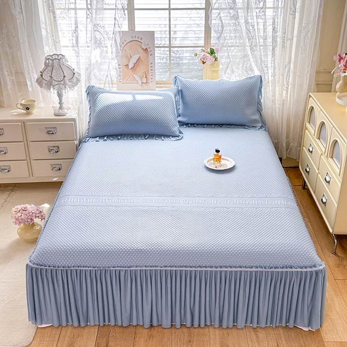 91家纺网 家纺一手货源 找家纺 苏米娜家纺SUMINA 2026新款高克重泡泡席乙纶中分子冰豆豆蕾丝床裙夏季冰丝软席三件套 minmin-兰屿