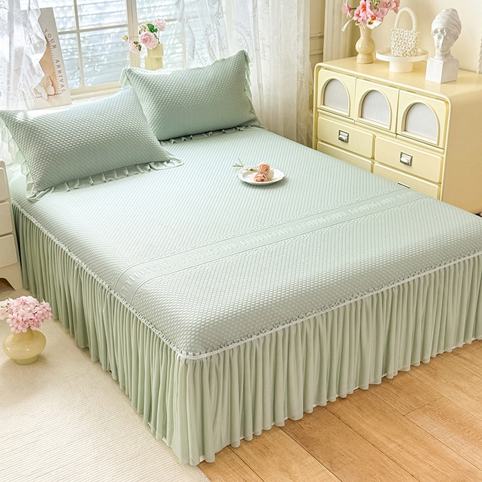 91家纺网 家纺一手货源 找家纺 苏米娜家纺SUMINA 2026新款高克重泡泡席乙纶中分子冰豆豆蕾丝床裙夏季冰丝软席三件套 minmin-竹影