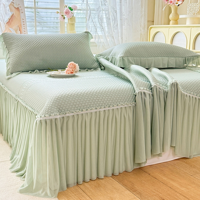 91家纺网 家纺一手货源 找家纺 苏米娜家纺SUMINA 2026新款高克重泡泡席乙纶中分子冰豆豆蕾丝床裙夏季冰丝软席三件套 minmin-竹影