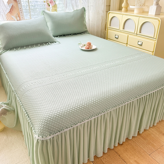 91家纺网 家纺一手货源 找家纺 苏米娜家纺SUMINA 2026新款高克重泡泡席乙纶中分子冰豆豆蕾丝床裙夏季冰丝软席三件套 minmin-竹影