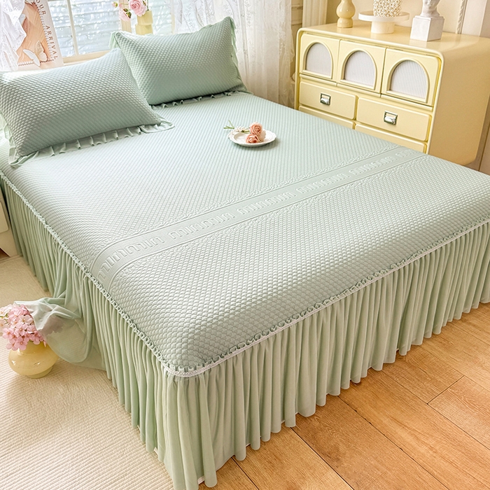 91家纺网 家纺一手货源 找家纺 苏米娜家纺SUMINA 2026新款高克重泡泡席乙纶中分子冰豆豆蕾丝床裙夏季冰丝软席三件套 minmin-竹影