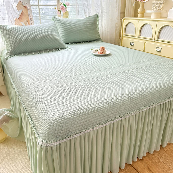 91家纺网 家纺一手货源 找家纺 苏米娜家纺SUMINA 2026新款高克重泡泡席乙纶中分子冰豆豆蕾丝床裙夏季冰丝软席三件套 minmin-竹影