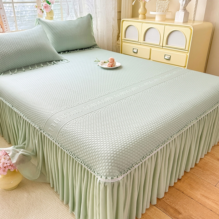 91家纺网 家纺一手货源 找家纺 苏米娜家纺SUMINA 2026新款高克重泡泡席乙纶中分子冰豆豆蕾丝床裙夏季冰丝软席三件套 minmin-竹影