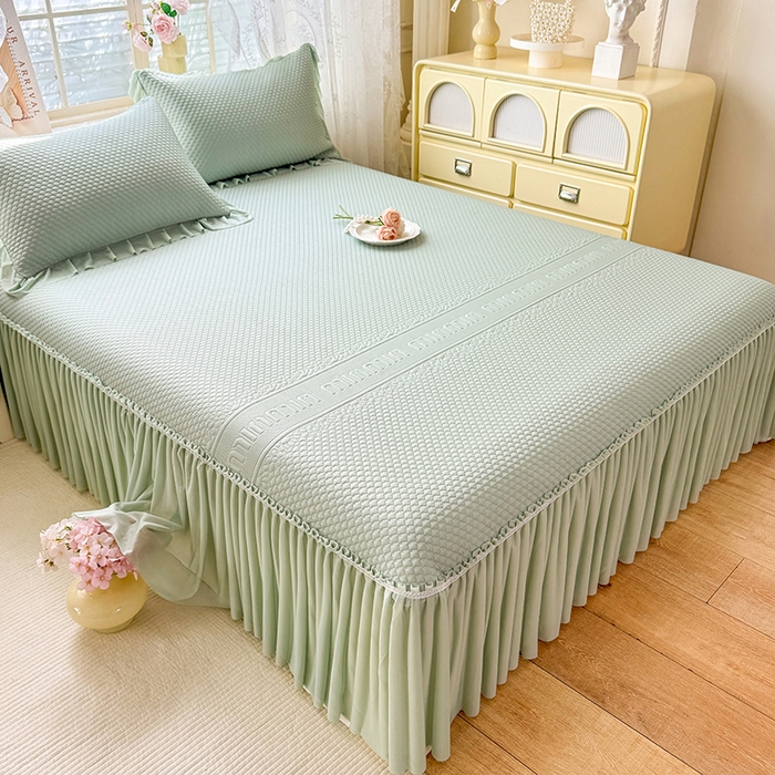 91家纺网 家纺一手货源 找家纺 苏米娜家纺SUMINA 2026新款高克重泡泡席乙纶中分子冰豆豆蕾丝床裙夏季冰丝软席三件套 minmin-竹影