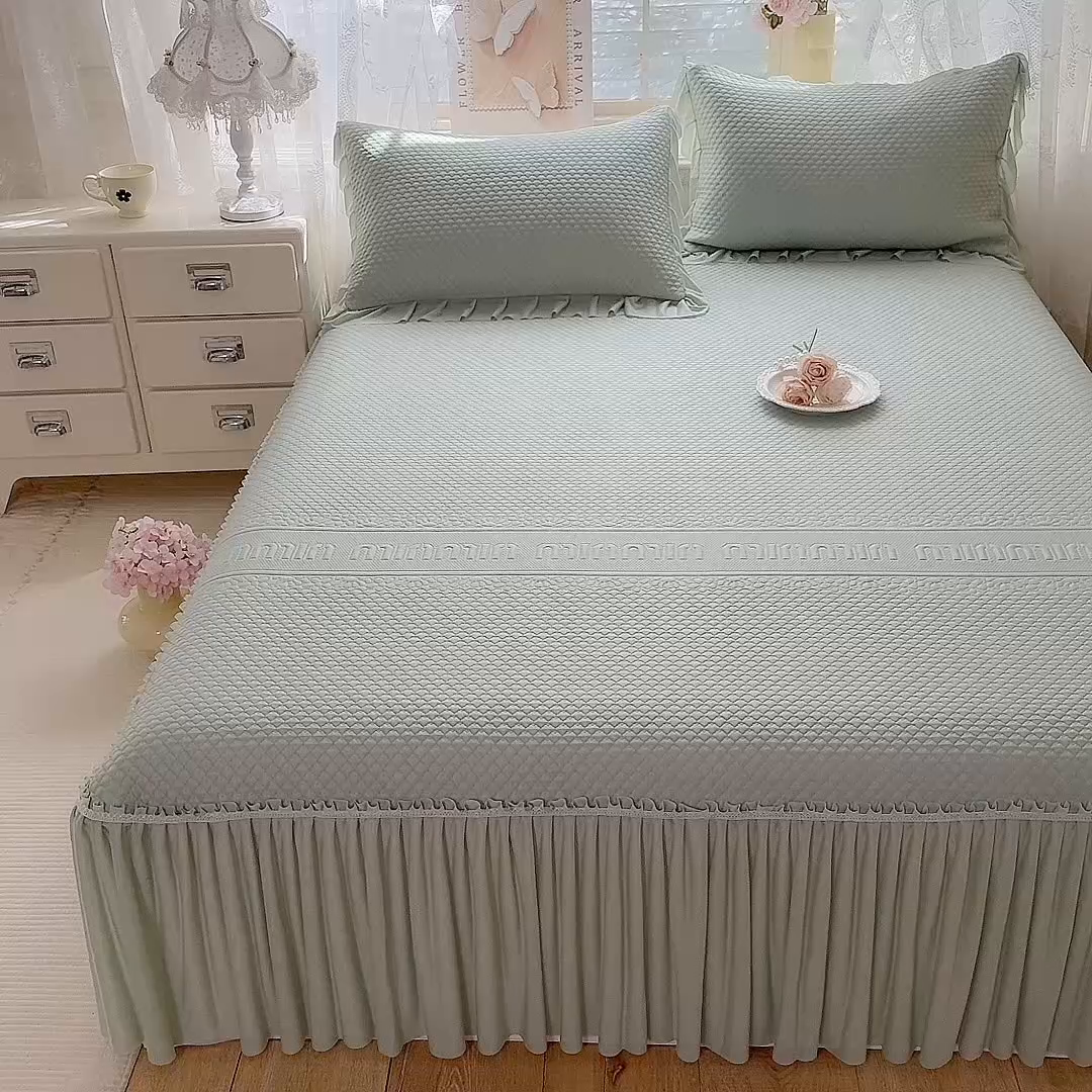 91家纺网 家纺一手货源 找家纺 苏米娜家纺SUMINA 2026新款高克重泡泡席乙纶中分子冰豆豆蕾丝床裙夏季冰丝软席三件套 minmin-竹影