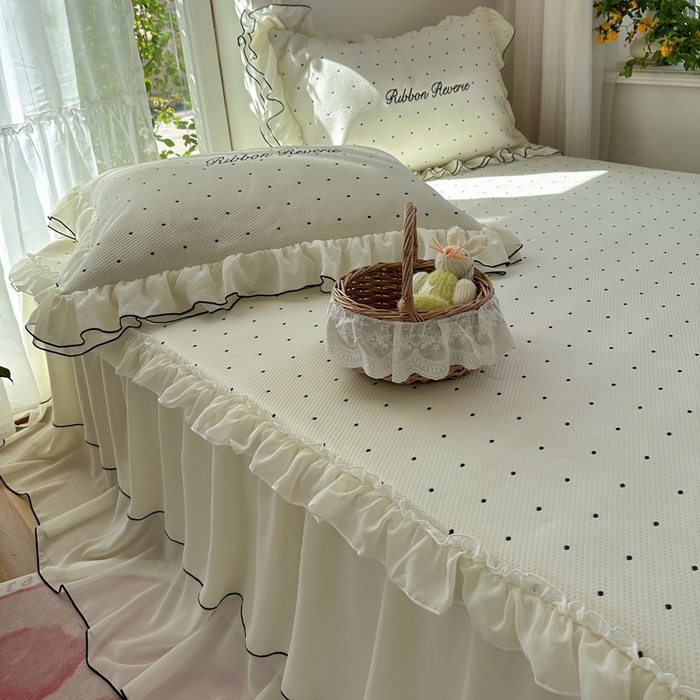 91家纺网 家纺一手货源 找家纺 （总）觅糖家纺 2026新款缎带梦境韩风ins床裙款凉席系列凉席席子-波点奶芙