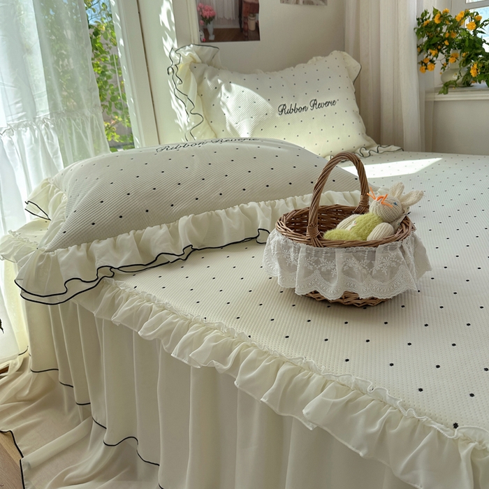 91家纺网 家纺一手货源 找家纺 （总）觅糖家纺 2026新款缎带梦境韩风ins床裙款凉席系列凉席席子-波点奶芙