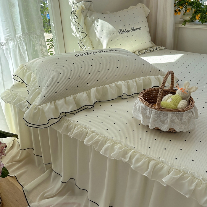 91家纺网 家纺一手货源 找家纺 （总）觅糖家纺 2026新款缎带梦境韩风ins床裙款凉席系列凉席席子-波点奶芙