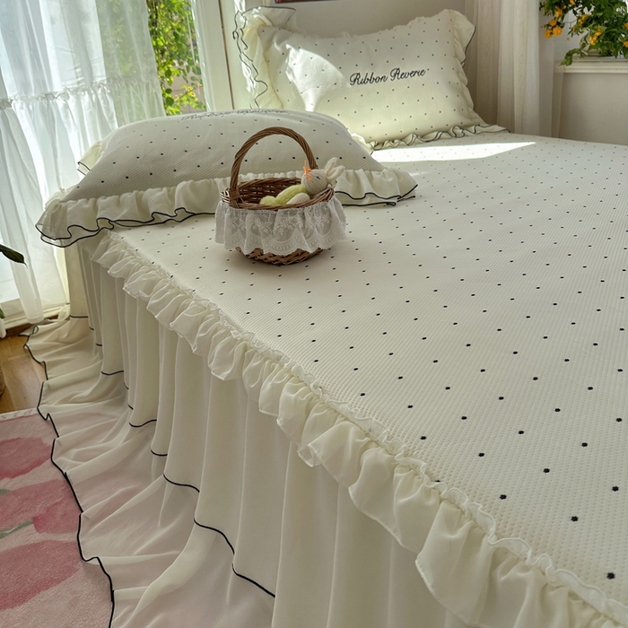 91家纺网 家纺一手货源 找家纺 （总）觅糖家纺 2026新款缎带梦境韩风ins床裙款凉席系列凉席席子-波点奶芙