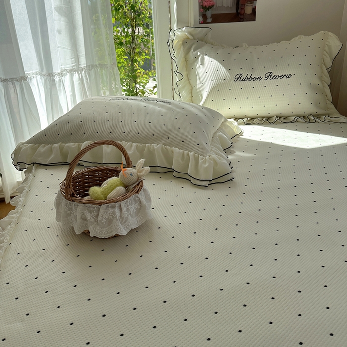 91家纺网 家纺一手货源 找家纺 （总）觅糖家纺 2026新款缎带梦境韩风ins床裙款凉席系列凉席席子-波点奶芙