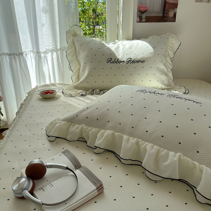 91家纺网 家纺一手货源 找家纺 （总）觅糖家纺 2026新款缎带梦境韩风ins床裙款凉席系列凉席席子-波点奶芙