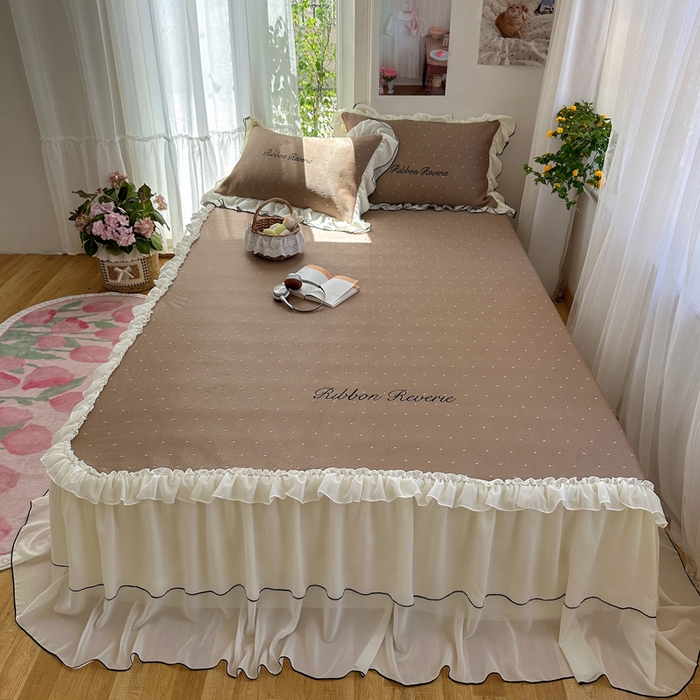 91家纺网 家纺一手货源 找家纺 （总）觅糖家纺 2026新款缎带梦境韩风ins床裙款凉席系列凉席席子-波点奶芙