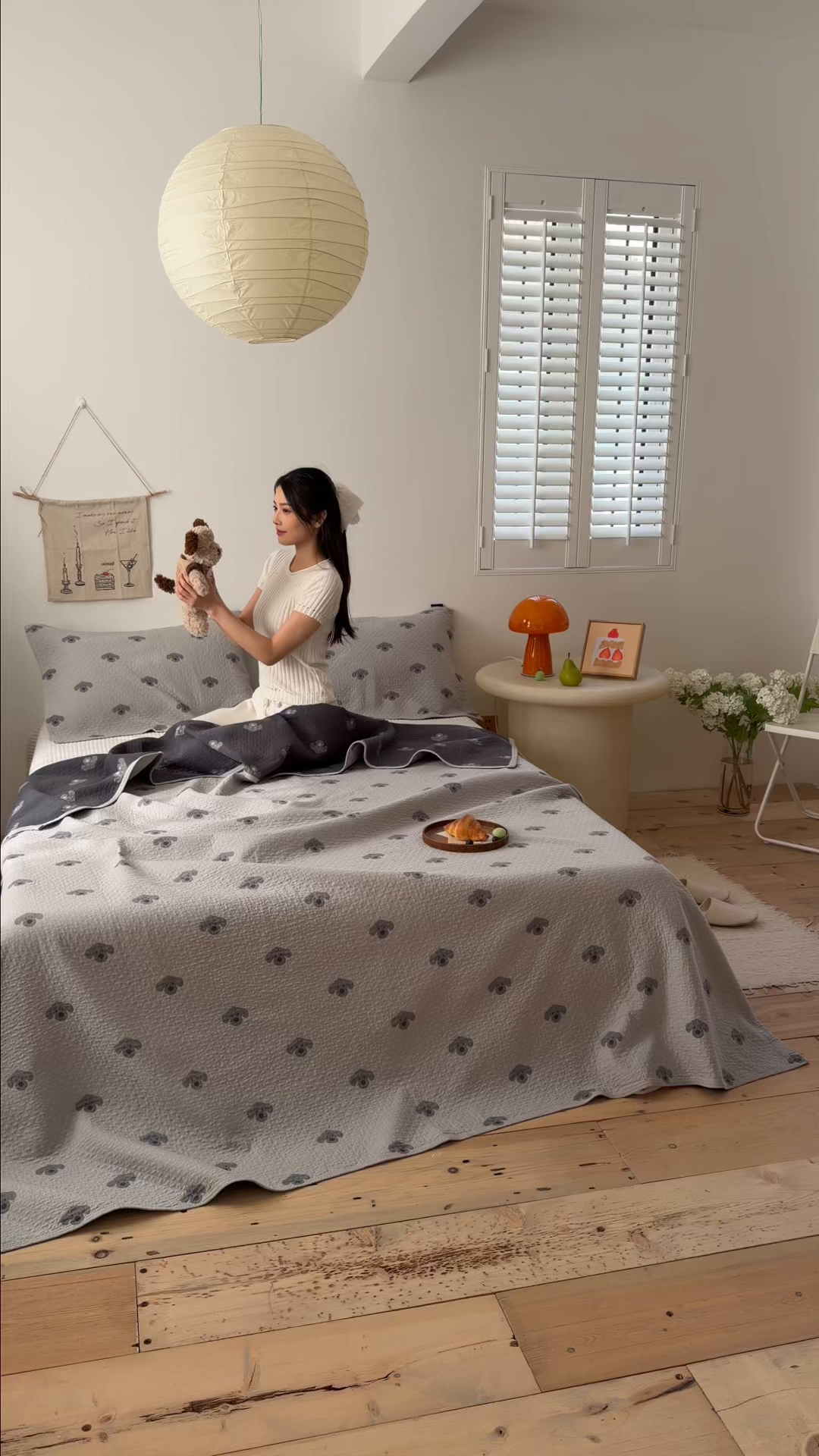 91家纺网 家纺一手货源 找家纺 沐瑟家纺 2026春夏新款安心棉床盖三件套 叮叮狗-灰色