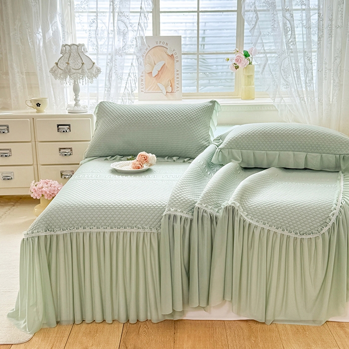 91家纺网 家纺一手货源 找家纺 苏米娜家纺SUMINA 2026新款高克重泡泡席乙纶中分子冰豆豆蕾丝床裙夏季冰丝软席三件套 minmin-竹影