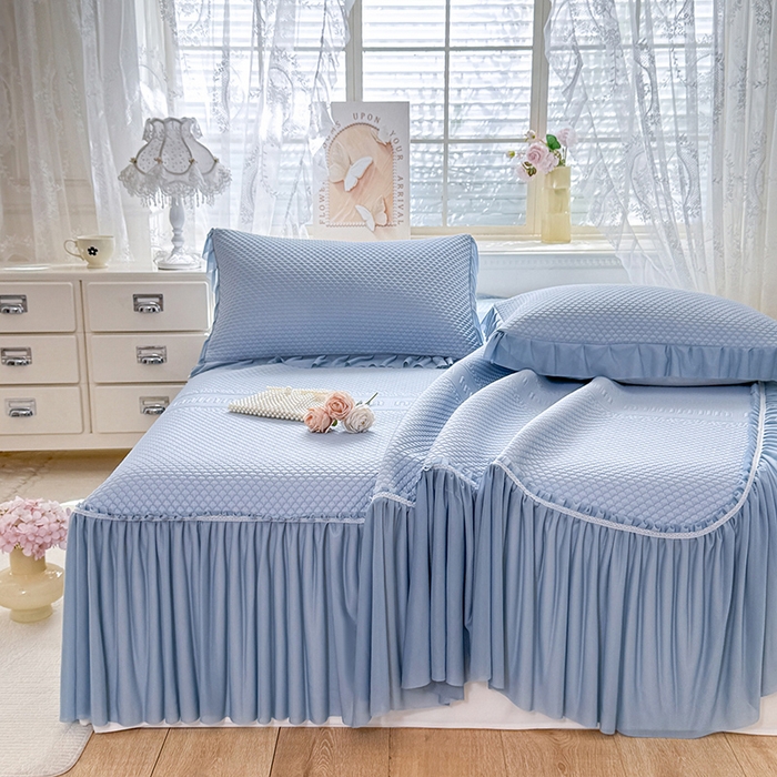 91家纺网 家纺一手货源 找家纺 苏米娜家纺SUMINA 2026新款高克重泡泡席乙纶中分子冰豆豆蕾丝床裙夏季冰丝软席三件套 minmin-兰屿