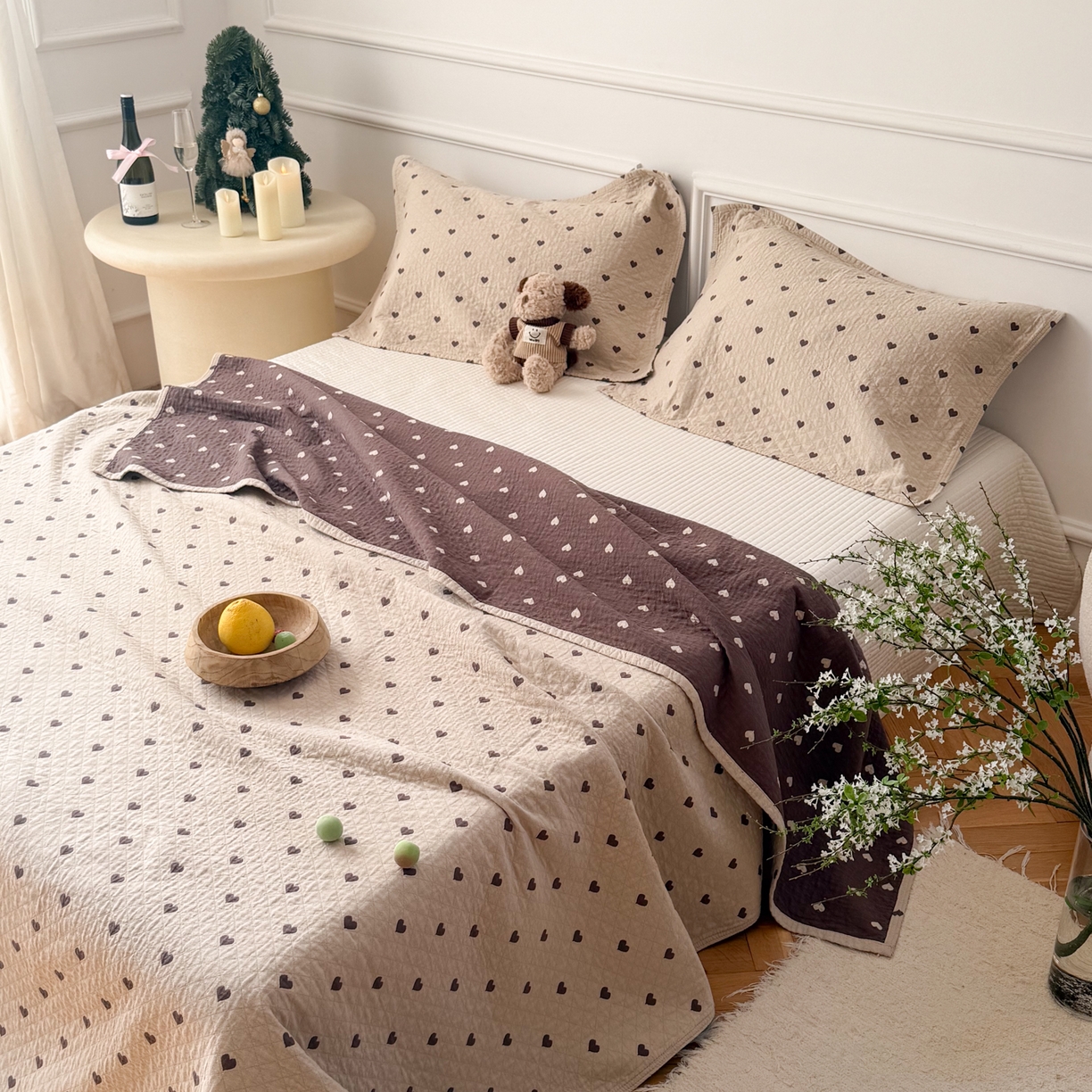 91家纺网 家纺一手货源 找家纺 沐瑟家纺 2026春夏新款安心棉床盖三件套 心情-卡其