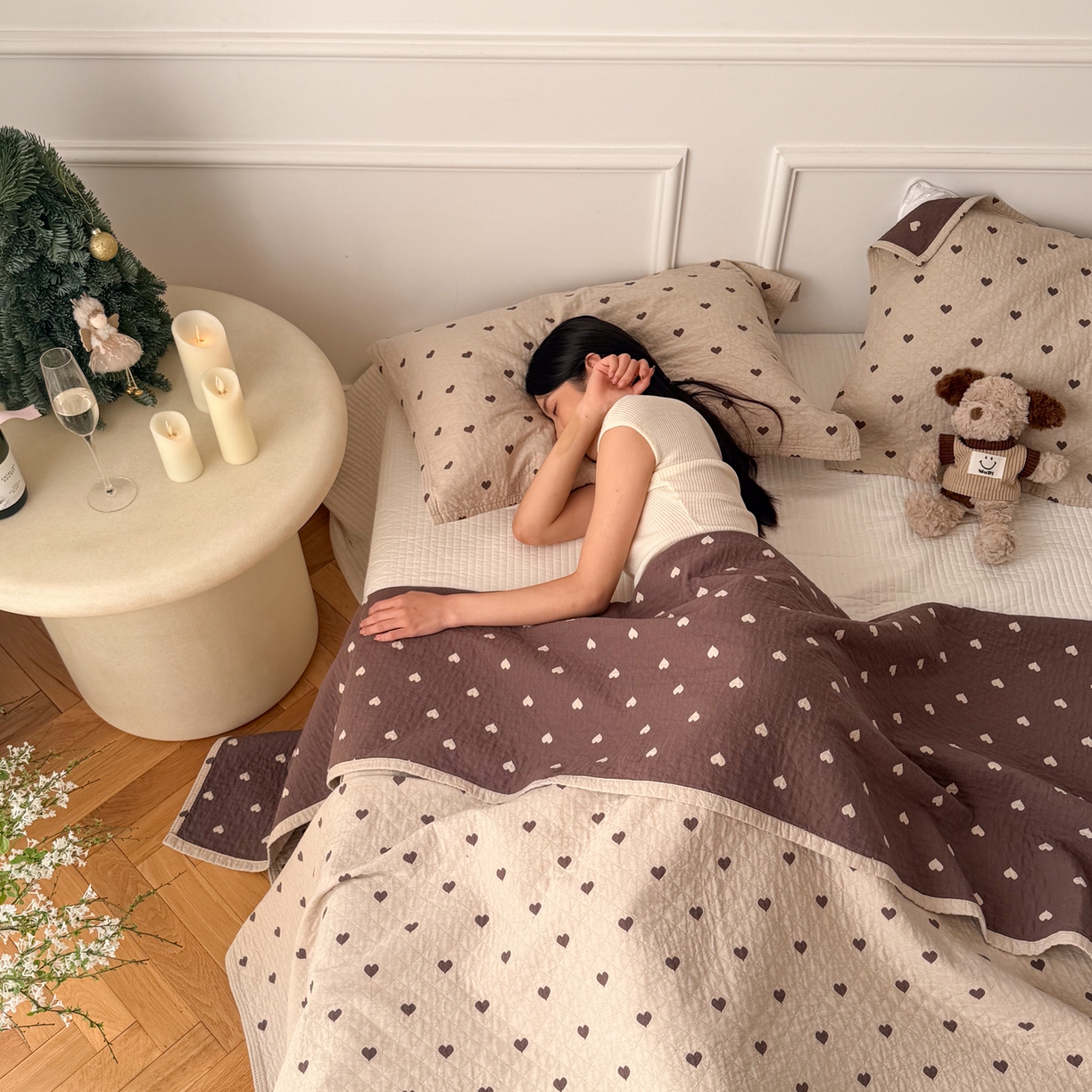 91家纺网 家纺一手货源 找家纺 沐瑟家纺 2026春夏新款安心棉床盖三件套 心情-卡其