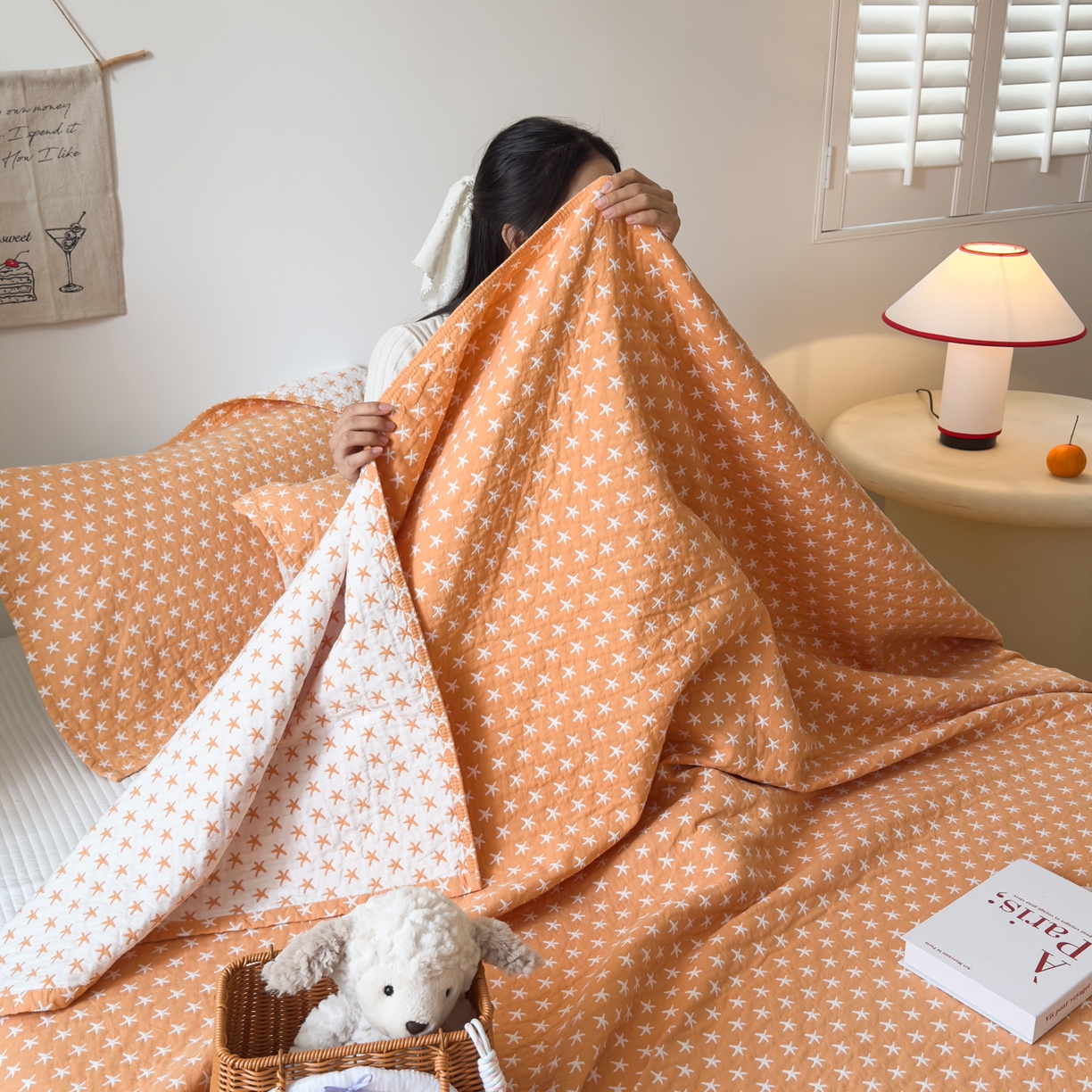 91家纺网 家纺一手货源 找家纺 沐瑟家纺 2026春夏新款安心棉床盖三件套 星星-黄色