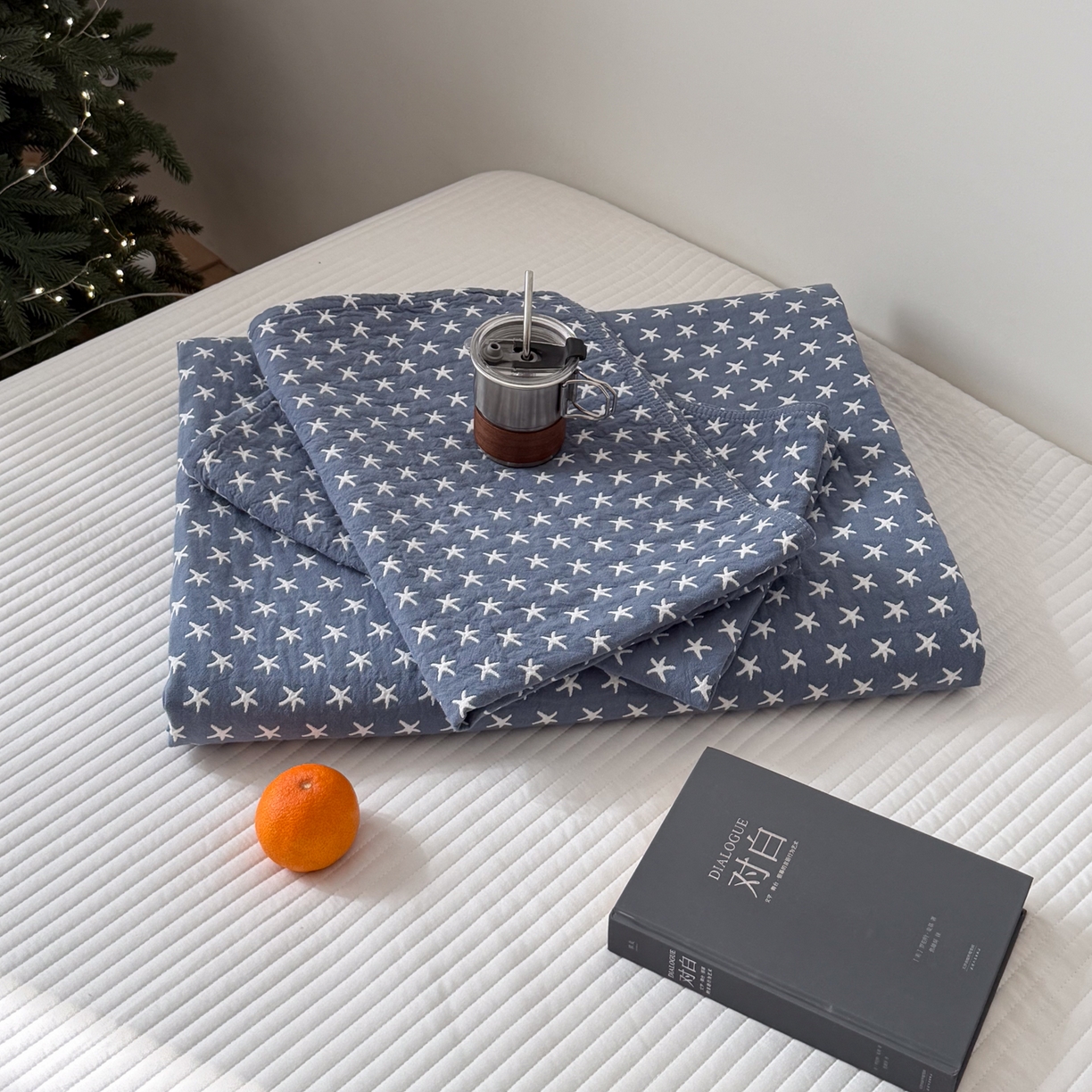 91家纺网 家纺一手货源 找家纺 沐瑟家纺 2026春夏新款安心棉床盖三件套 星星-蓝色