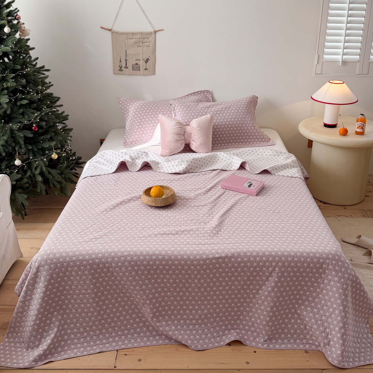 沐瑟家纺 2026春夏新款安心棉床盖三件套 星星-紫色