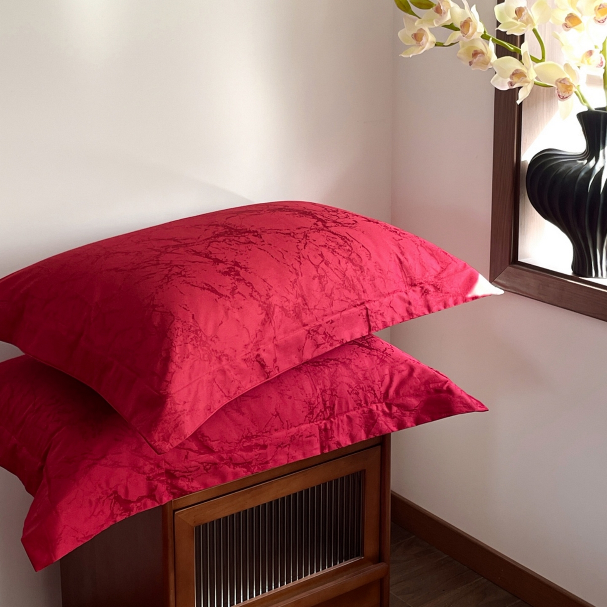 91家纺网 家纺一手货源 找家纺 （总）ONE TWO ONE 121 2026新款全棉纯棉100s长绒棉50支床上用品结婚大红色婚庆四件套提花-清雅-女神