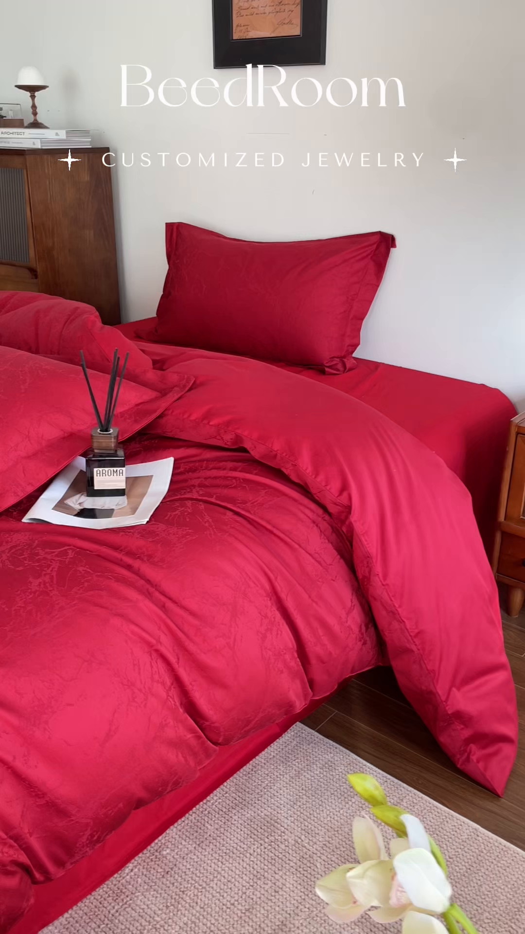 91家纺网 家纺一手货源 找家纺 （总）ONE TWO ONE 121 2026新款全棉纯棉100s长绒棉50支床上用品结婚大红色婚庆四件套提花-清雅-女神