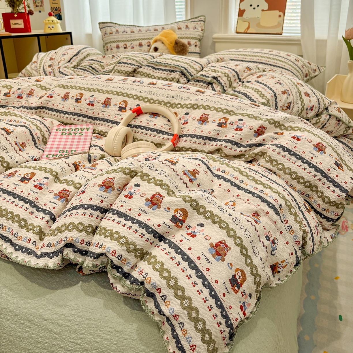 欧冠家纺 2026新款专版泡芙棉三角针工艺四件套 童趣庄园