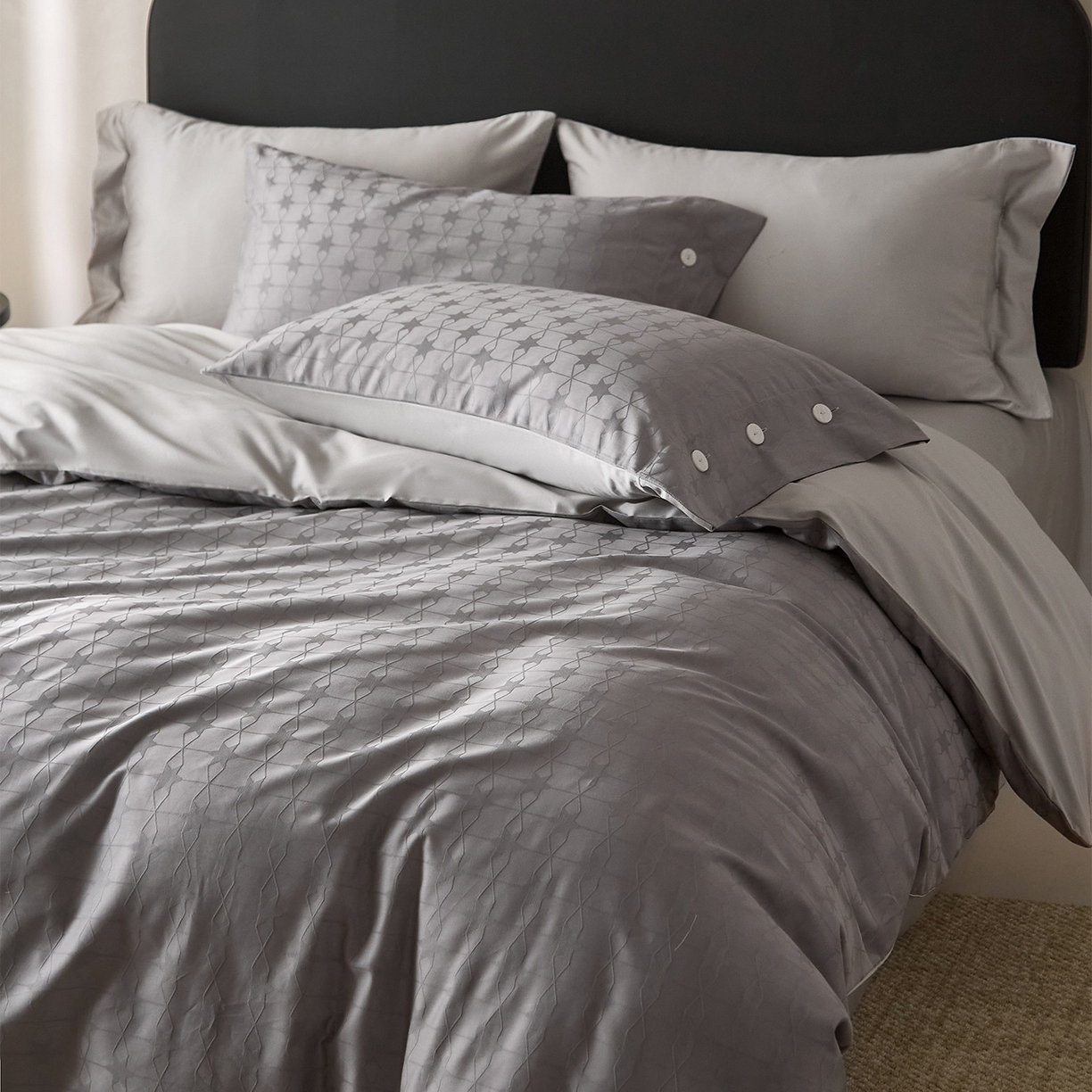 ONE TWO ONE 121 2026新款100A版60x16B版s50支长绒棉全棉床上用品厚织提花四件套纽扣 晞光星愿