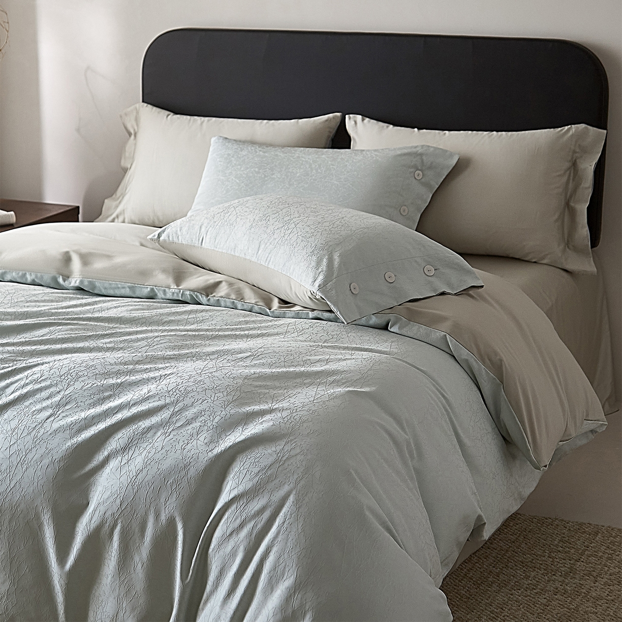 ONE TWO ONE 121 2026新款100A版60x16B版s50支长绒棉全棉床上用品厚织提花四件套纽扣 时光清浅