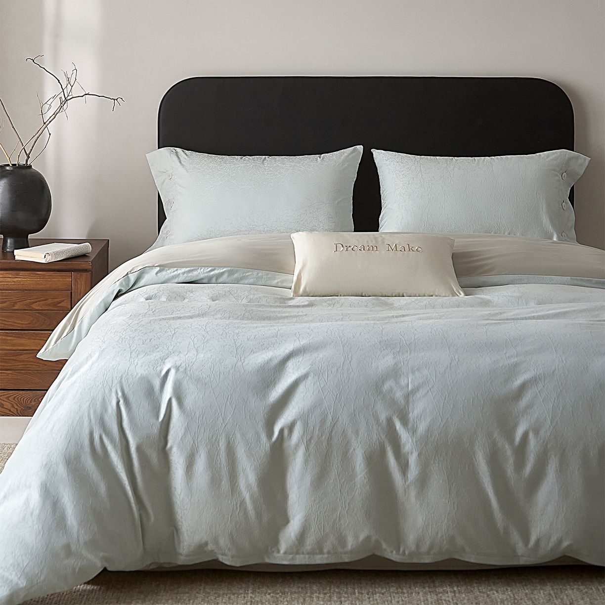 91家纺网 家纺一手货源 找家纺 ONE TWO ONE 121 2026新款100A版60x16B版s50支长绒棉全棉床上用品厚织提花四件套纽扣 时光清浅