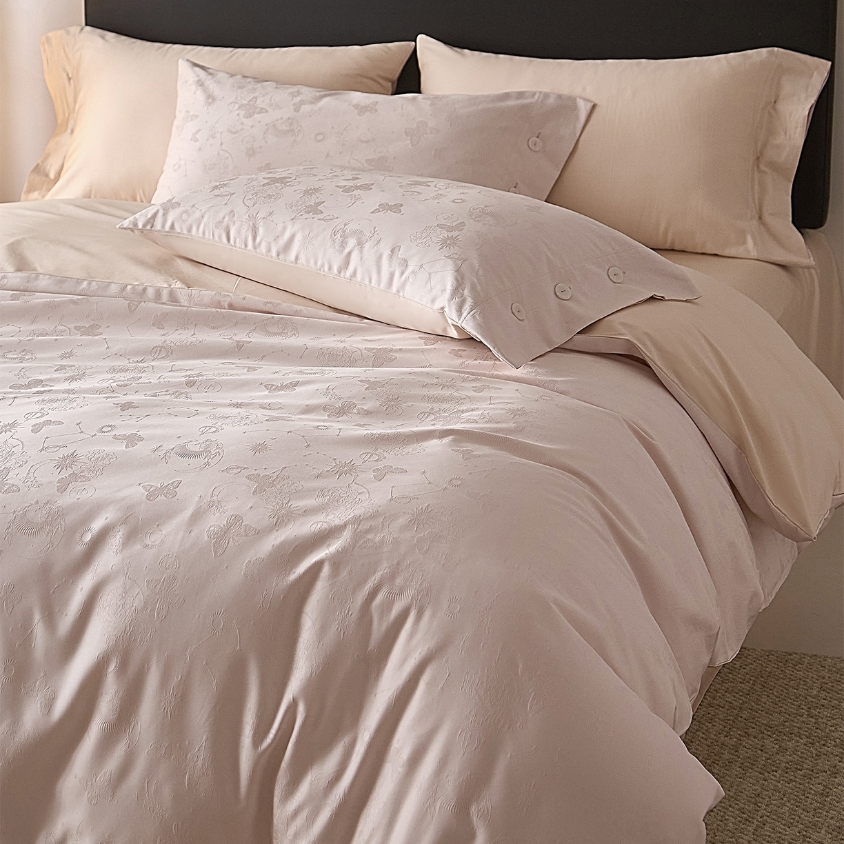 ONE TWO ONE 121 2026新款100A版60x16B版s50支长绒棉全棉床上用品厚织提花四件套纽扣 蝴蝶千颂