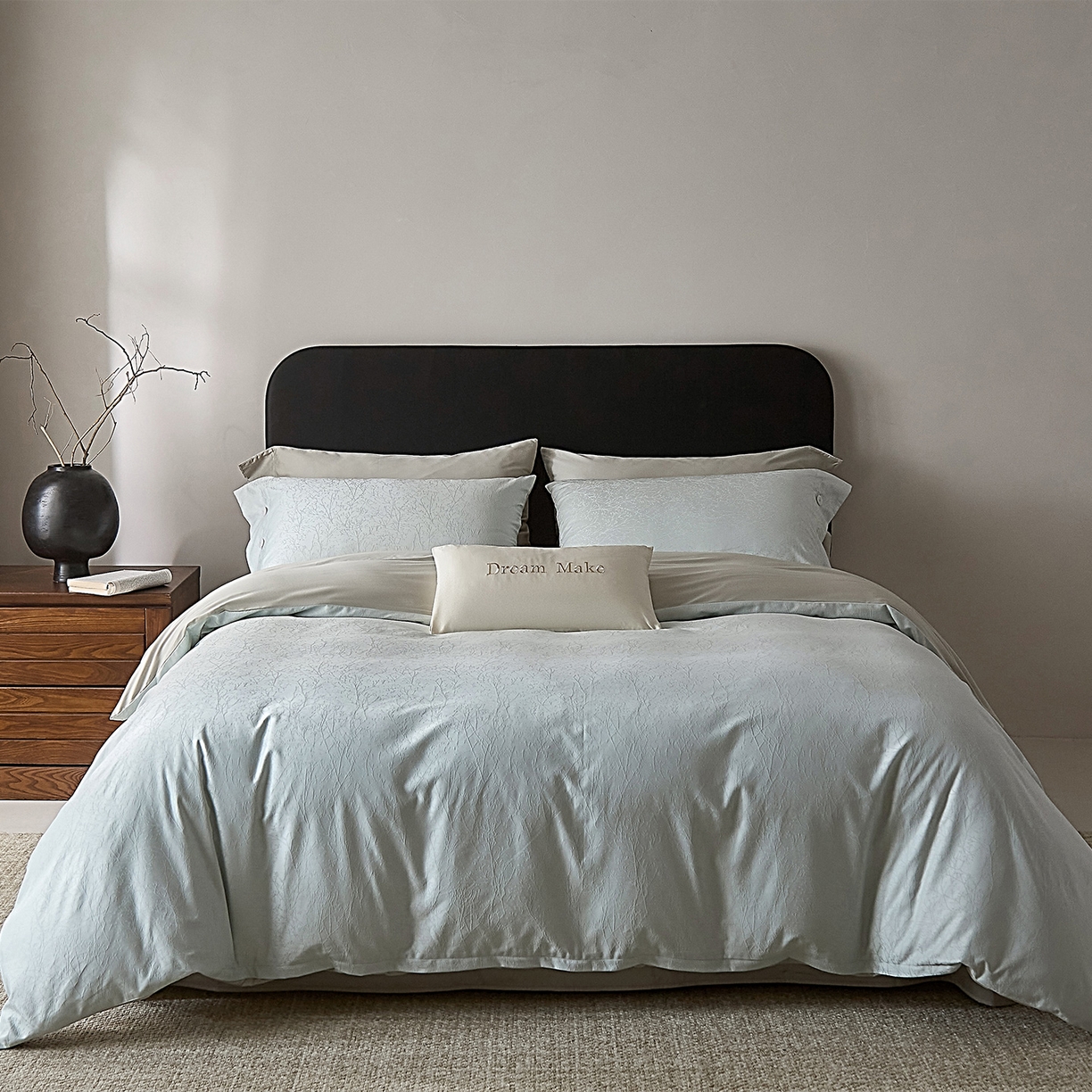 91家纺网 家纺一手货源 找家纺 ONE TWO ONE 121 2026新款100A版60x16B版s50支长绒棉全棉床上用品厚织提花四件套纽扣 时光清浅