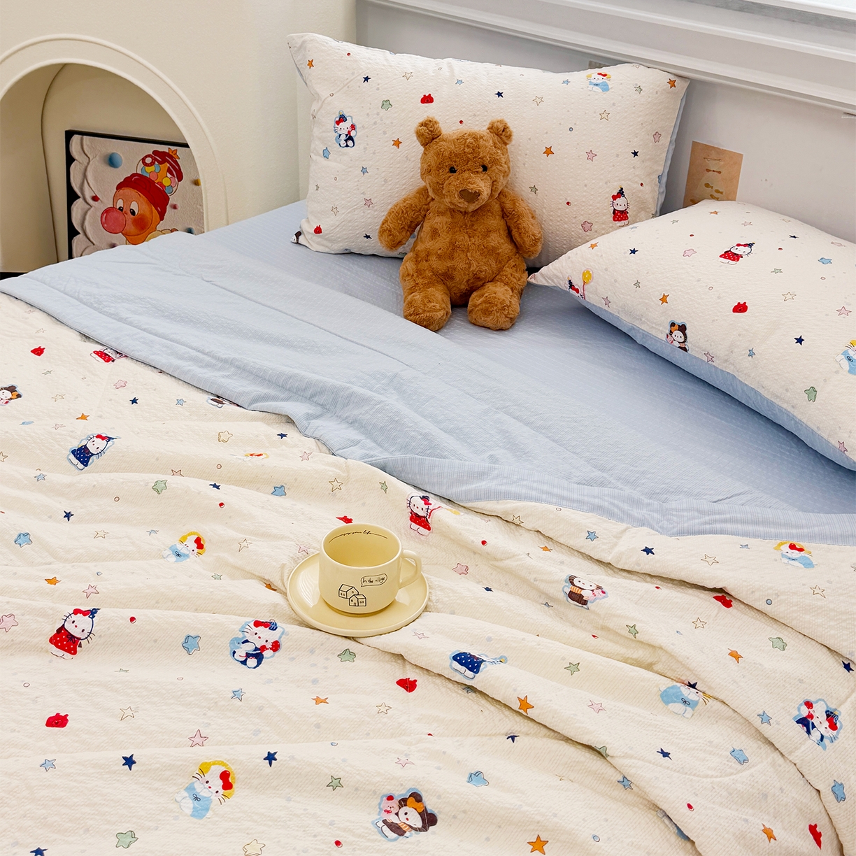 91家纺网 家纺一手货源 找家纺 娜朵家纺 2026新款A类泡芙双层纱大豆夏被夏凉被空调被四件套 星际小喵