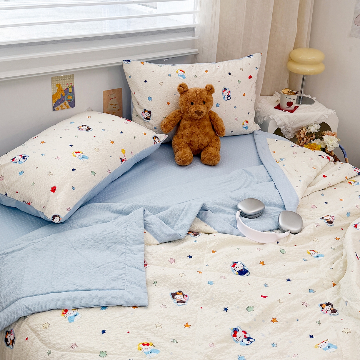 91家纺网 家纺一手货源 找家纺 娜朵家纺 2026新款A类泡芙双层纱大豆夏被夏凉被空调被四件套 星际小喵