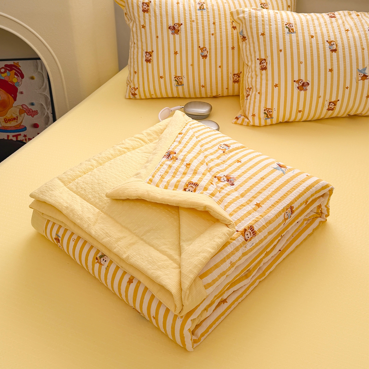 娜朵家纺 2026新款A类泡芙双层纱大豆夏被夏凉被空调被四件套 星梦园