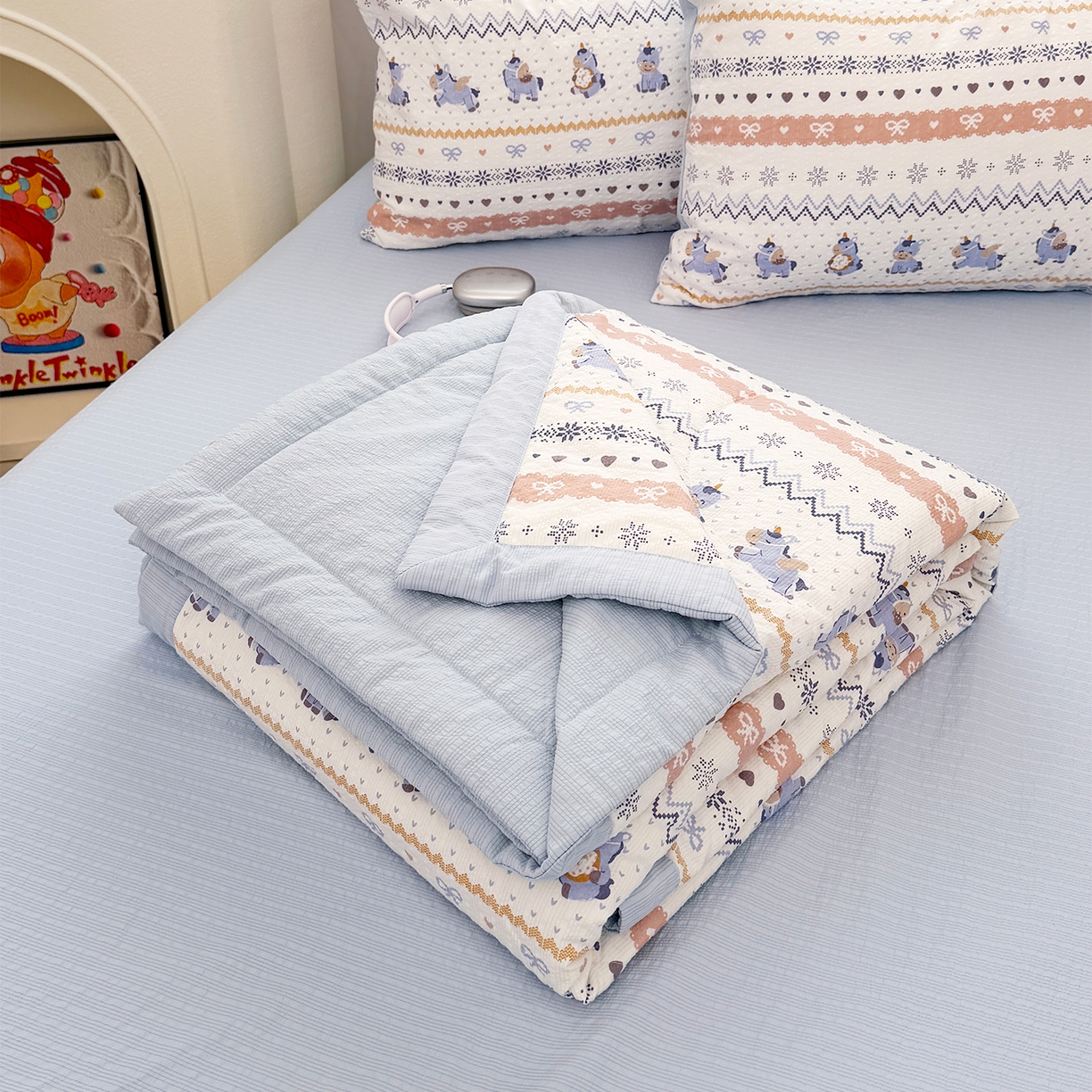 娜朵家纺 2026新款A类泡芙双层纱大豆夏被夏凉被空调被四件套 小马哒哒