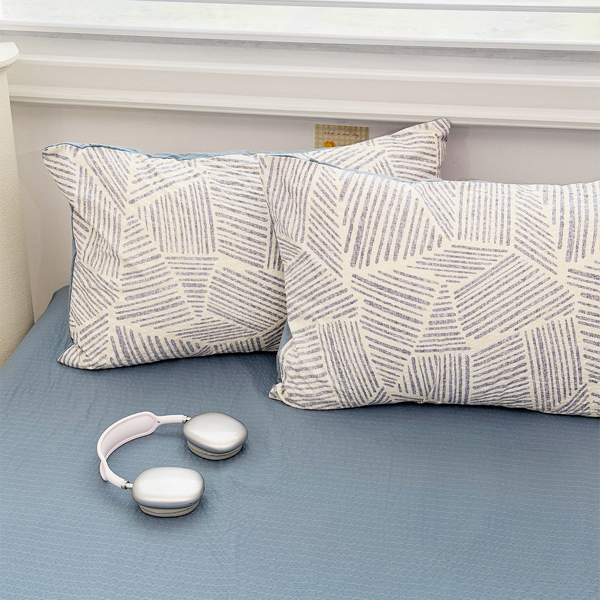 91家纺网 家纺一手货源 找家纺 娜朵家纺 2026新款A类泡芙双层纱大豆夏被夏凉被空调被四件套 极简几何