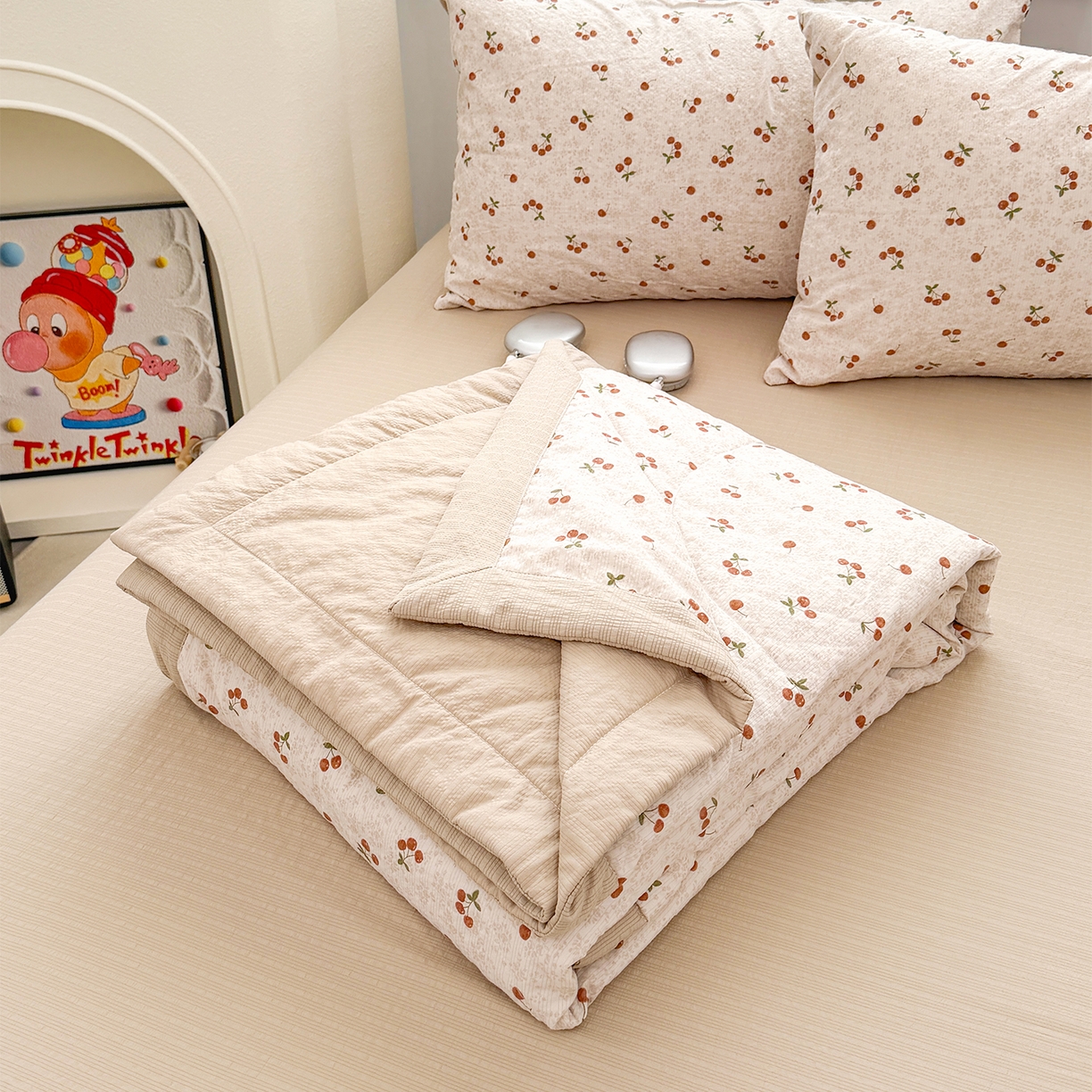 娜朵家纺 2026新款A类泡芙双层纱大豆夏被夏凉被空调被四件套 田园逸趣