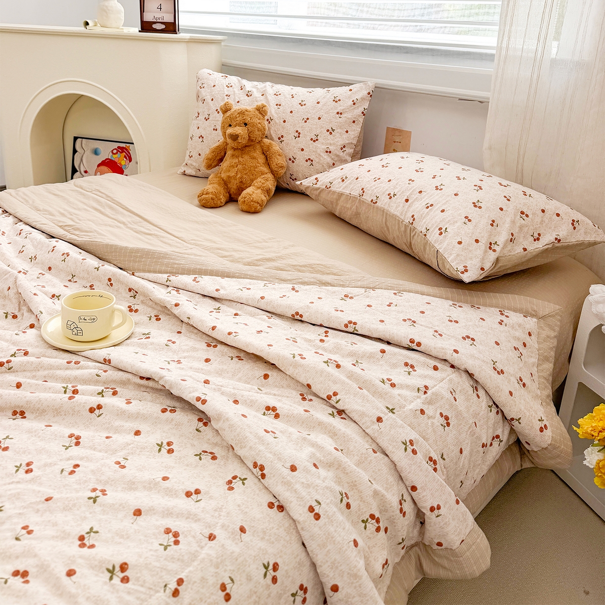 91家纺网 家纺一手货源 找家纺 娜朵家纺 2026新款A类泡芙双层纱大豆夏被夏凉被空调被四件套 田园逸趣