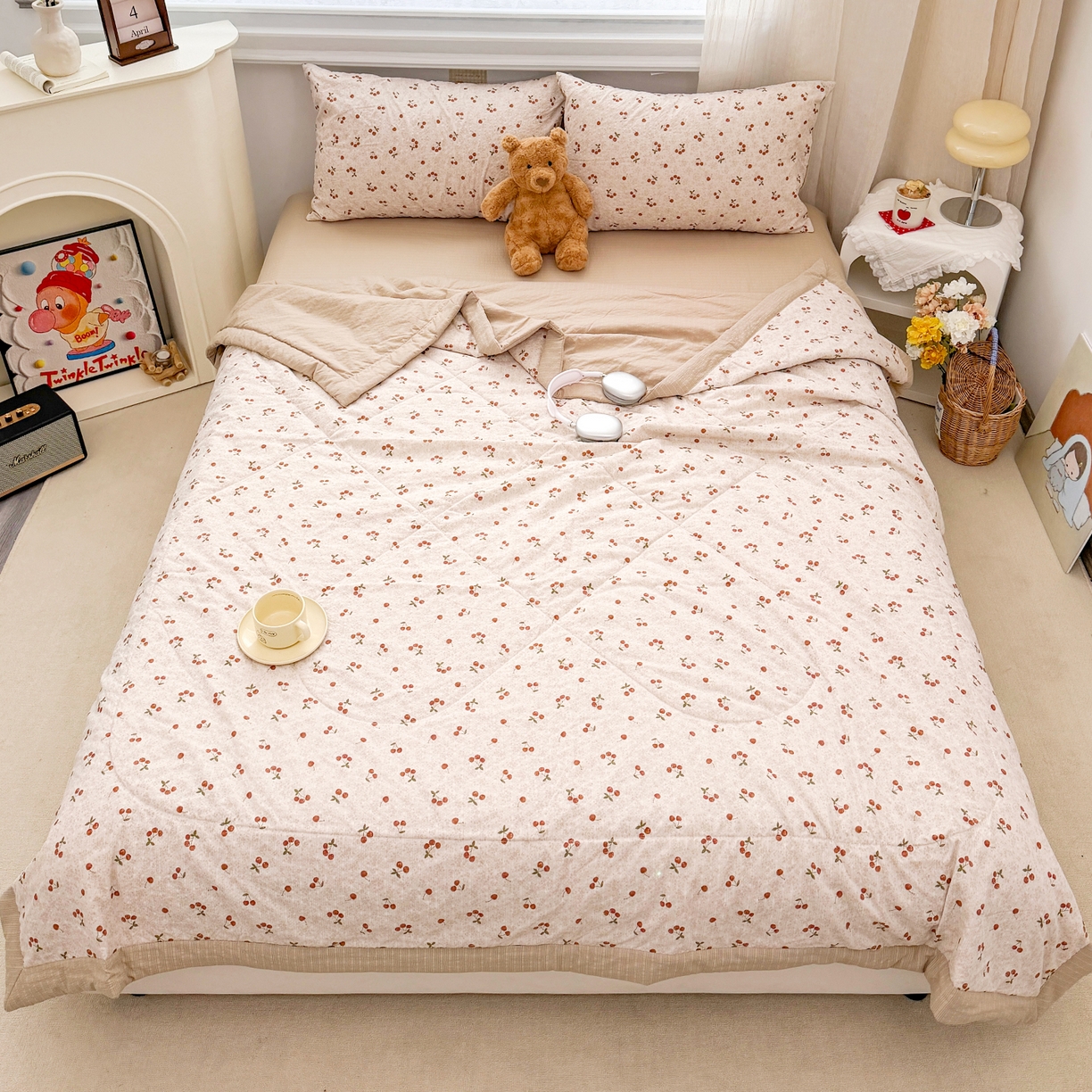 91家纺网 家纺一手货源 找家纺 娜朵家纺 2026新款A类泡芙双层纱大豆夏被夏凉被空调被四件套 田园逸趣