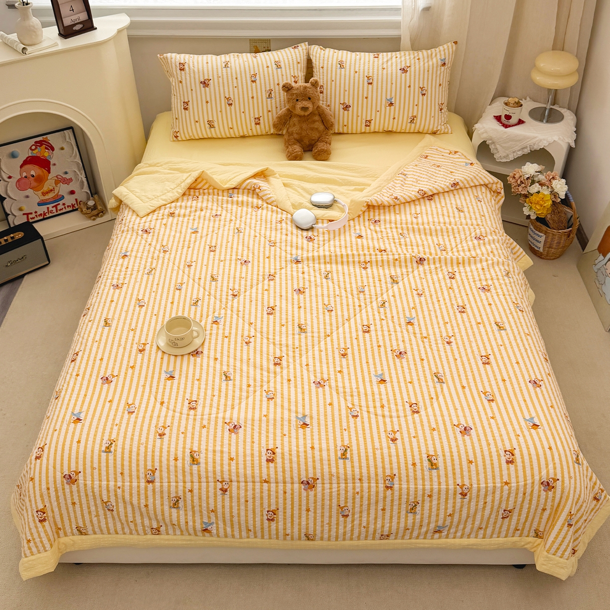 91家纺网 家纺一手货源 找家纺 娜朵家纺 2026新款A类泡芙双层纱大豆夏被夏凉被空调被四件套 星梦园