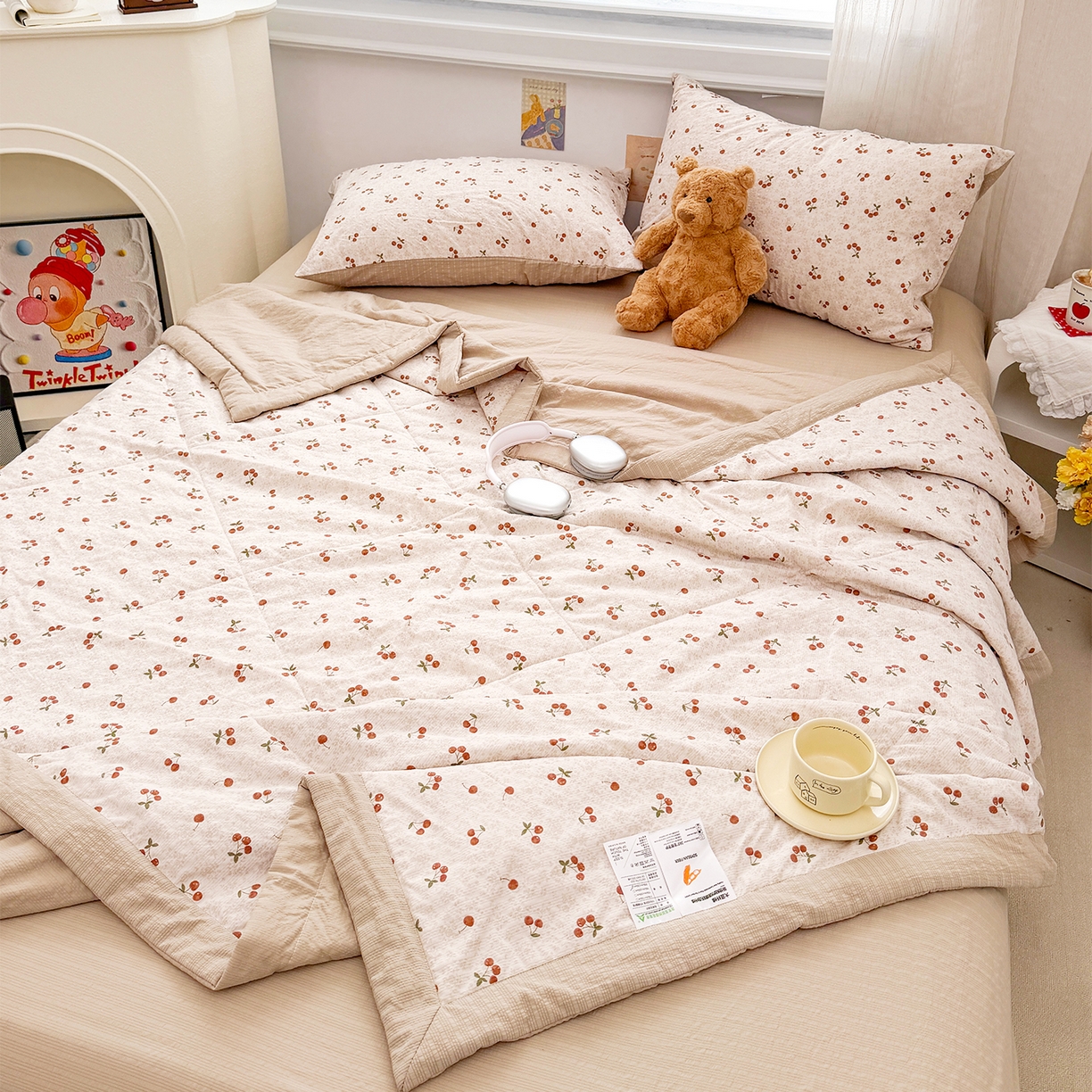 91家纺网 家纺一手货源 找家纺 娜朵家纺 2026新款A类泡芙双层纱大豆夏被夏凉被空调被四件套 田园逸趣