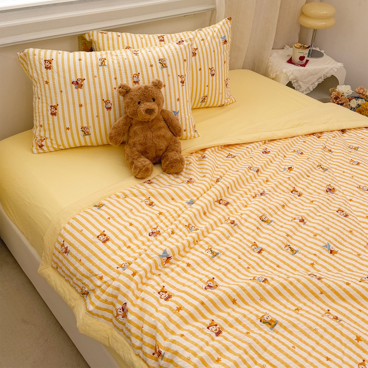 91家纺网 家纺一手货源 找家纺 娜朵家纺 2026新款A类泡芙双层纱大豆夏被夏凉被空调被四件套 星梦园