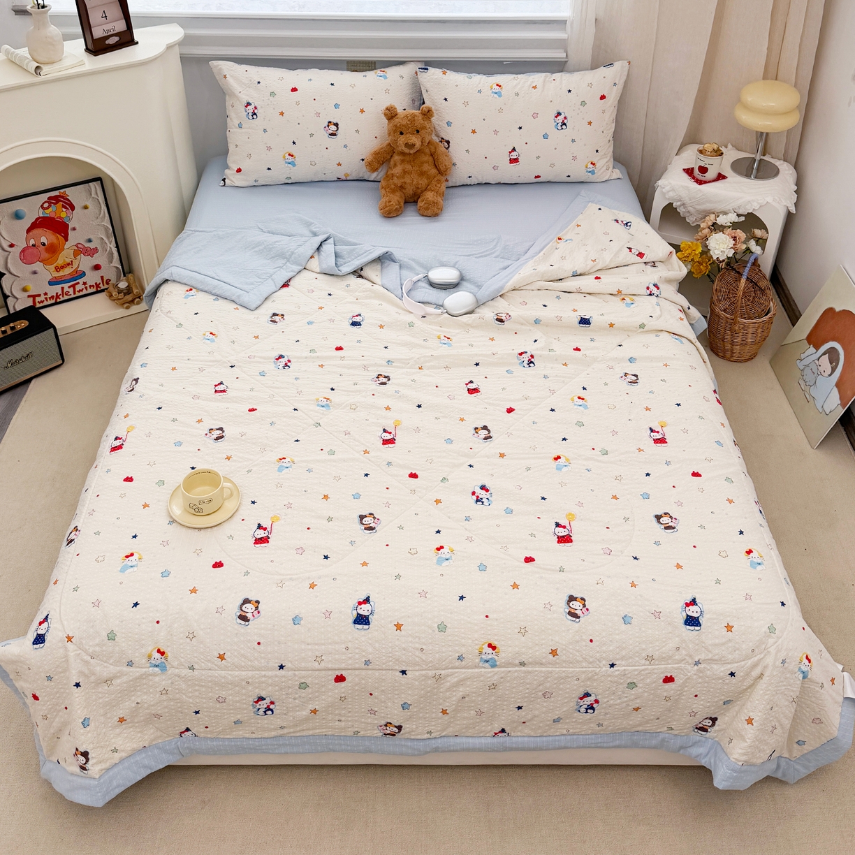 91家纺网 家纺一手货源 找家纺 娜朵家纺 2026新款A类泡芙双层纱大豆夏被夏凉被空调被四件套 星际小喵