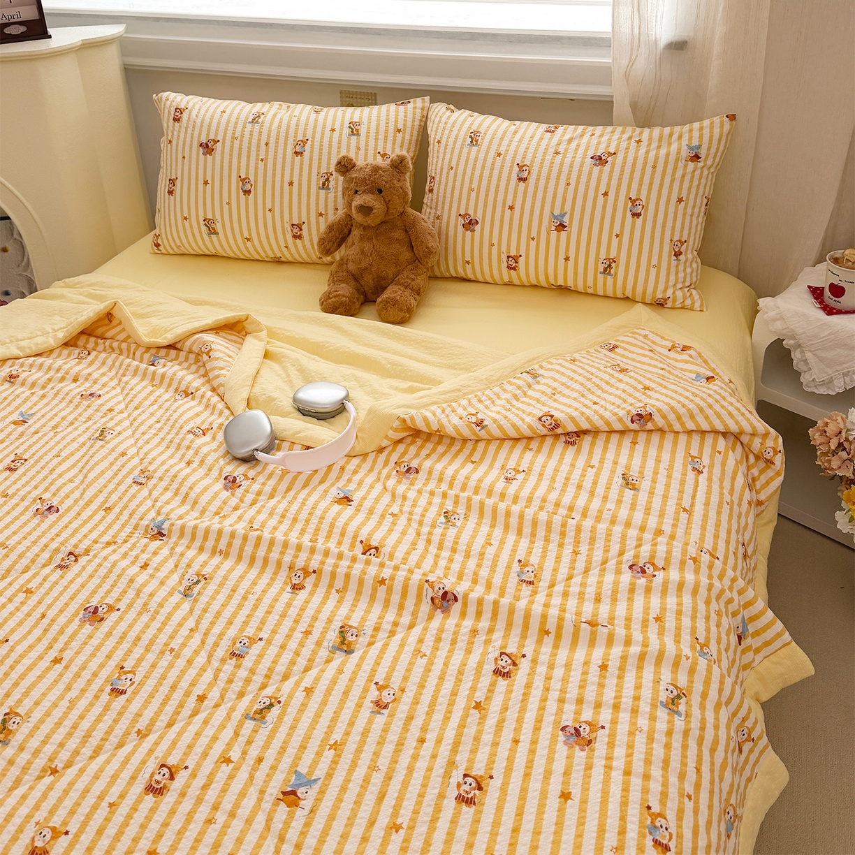 91家纺网 家纺一手货源 找家纺 娜朵家纺 2026新款A类泡芙双层纱大豆夏被夏凉被空调被四件套 星梦园